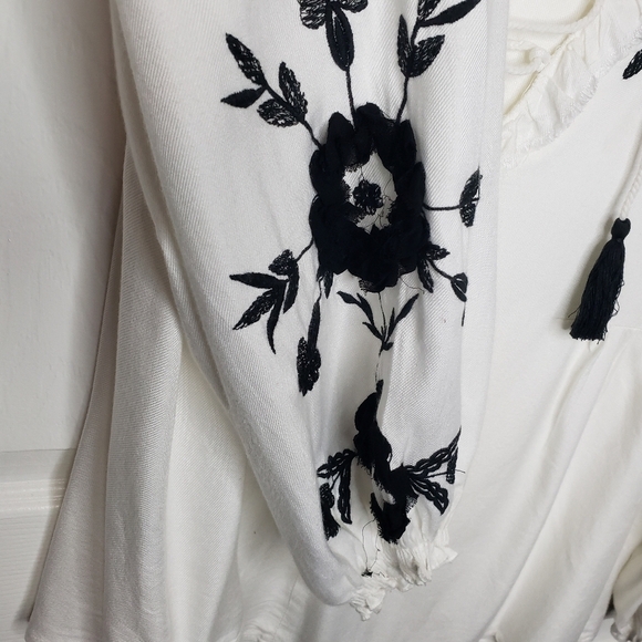 Zara Top M Contrast Embroidery Babydoll Boho Lace Front Bohemian Cottagecore - Picture 6 of 13